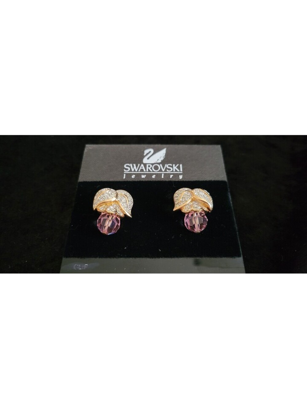 Swarovski Gold-plated Pink Crystal Leaf Clip-On Earrings